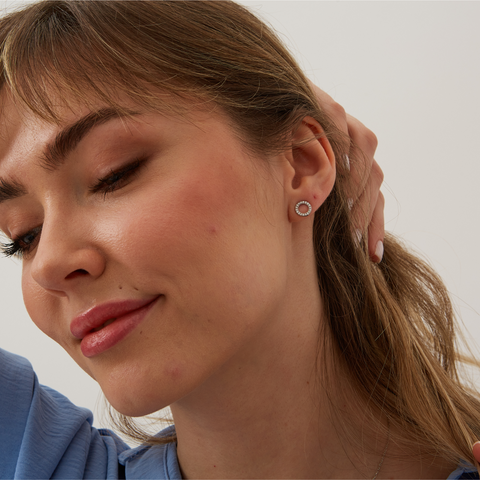 Sterling Silver Zirconia Circle Round Earrings