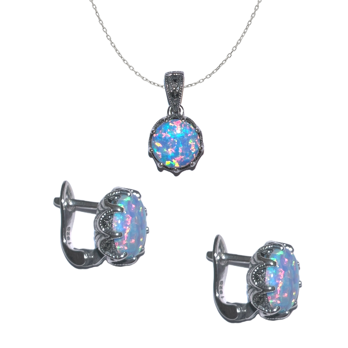 Circle Japaneese Opal High Quality Sterling Silver Set