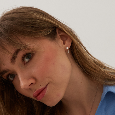 Heart Huggie Hoop Drop Earrings