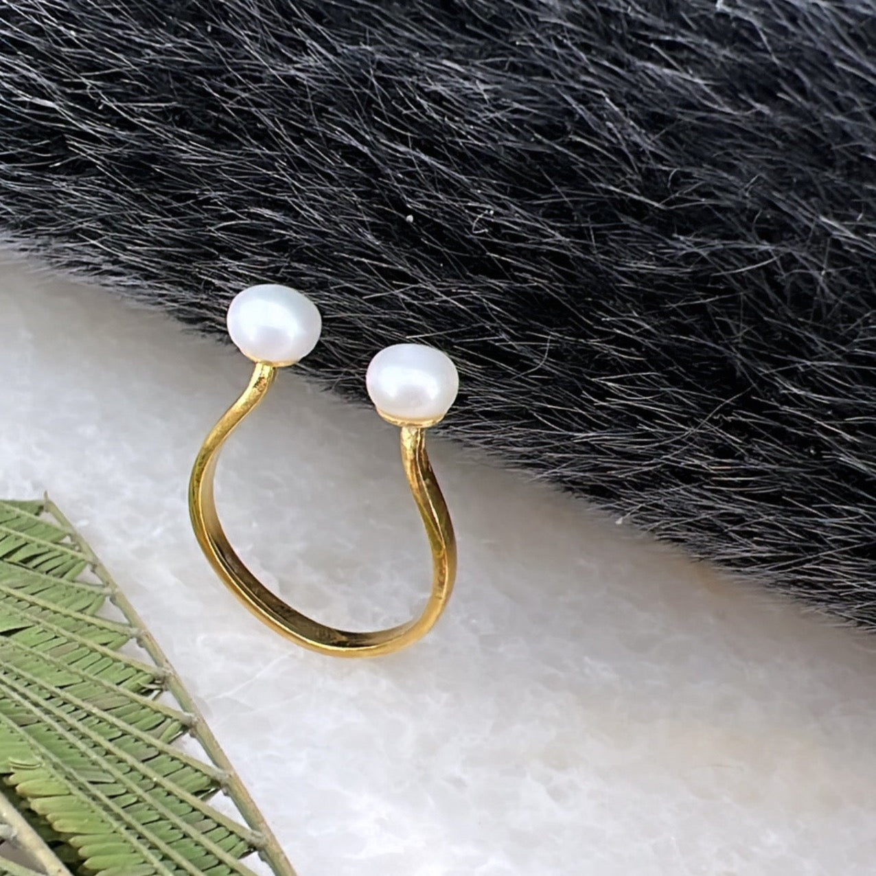 Double Pearl Sterling Silver Adjustable Open Ring