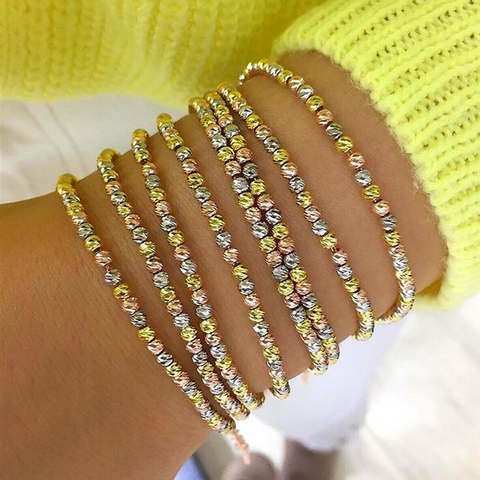 Handmade Beaded Three Color Sterling Silver Bracelet