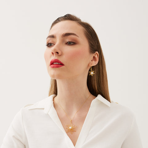 Pearl Sun 2 Way Molten Dripping Sunburst Sterling Silver Drop Earrings