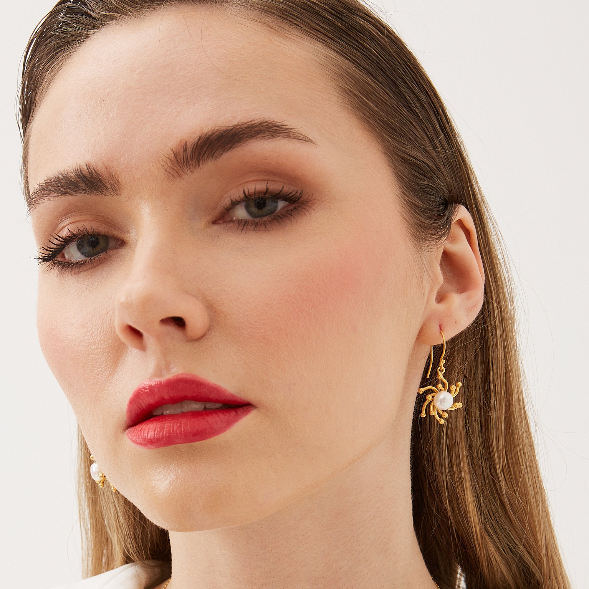 Pearl Sun 2 Way Molten Dripping Sunburst Sterling Silver Drop Earrings