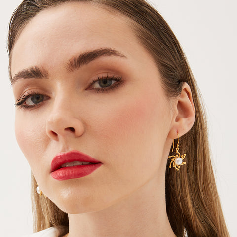 Pearl Sun 2 Way Molten Dripping Sunburst Sterling Silver Drop Earrings