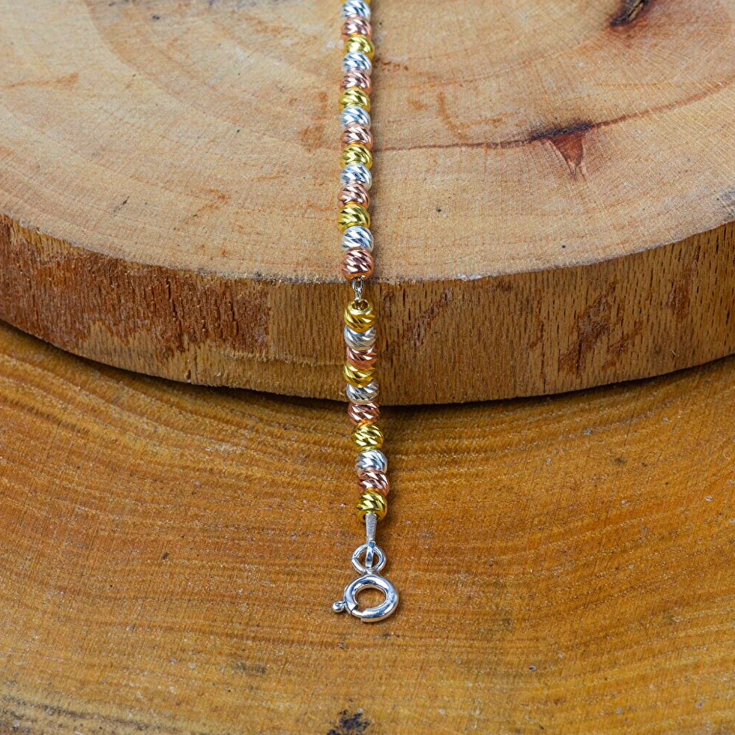 Handmade Beaded Three Color Sterling Silver Bracelet