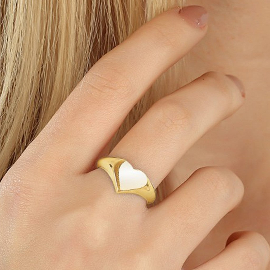 Sterling Silver Heart Love Signet Ring - Spero London