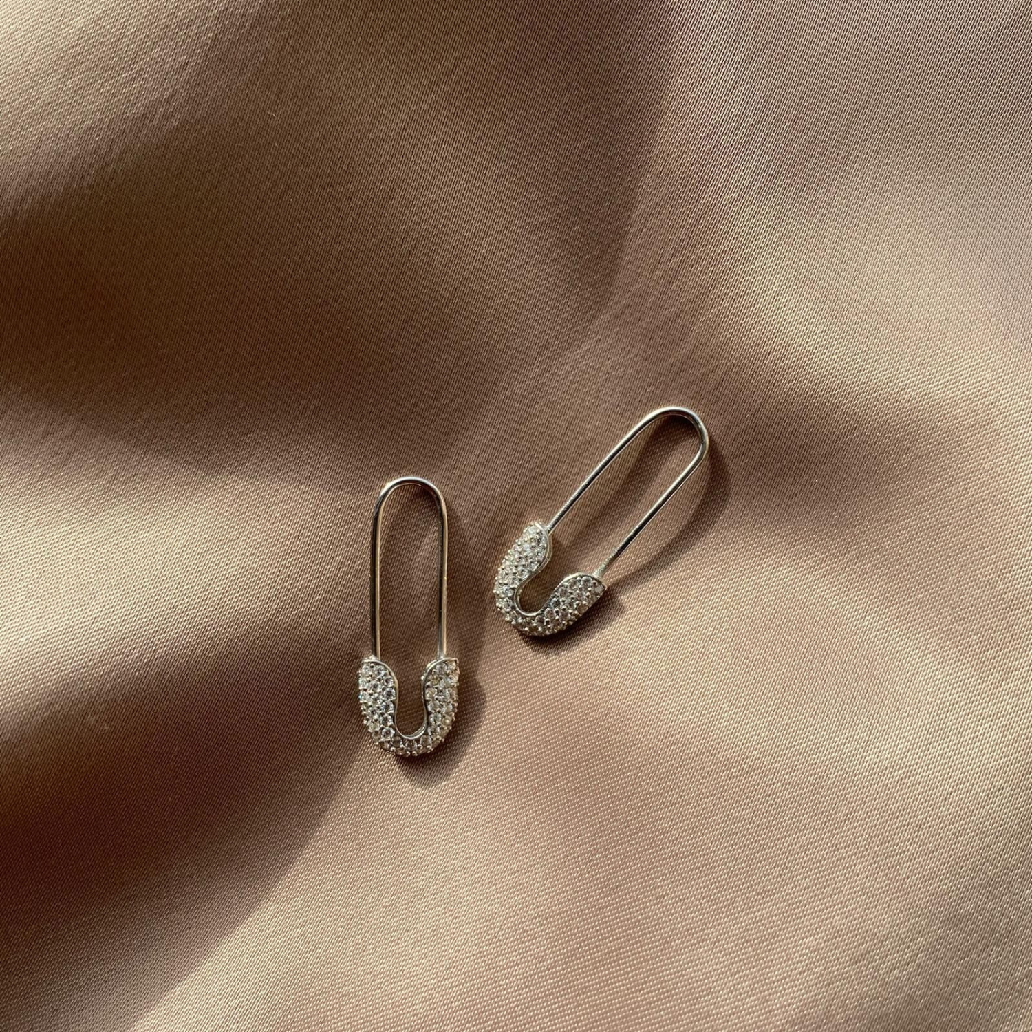 Pave Safety Pin Earrings Jewelled Sterling Silver