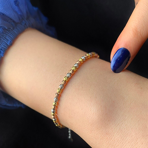 Handmade Beaded Three Color Sterling Silver Bracelet