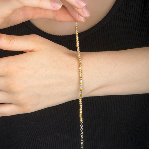Handmade Beaded Three Color Sterling Silver Bracelet
