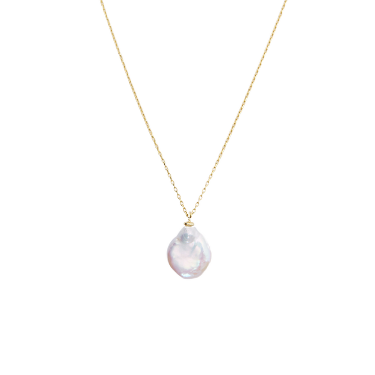 Baroque Flat Pearl Pendant Necklace Sterling Silver