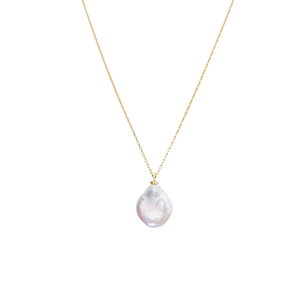 Baroque Flat Pearl Pendant Necklace Sterling