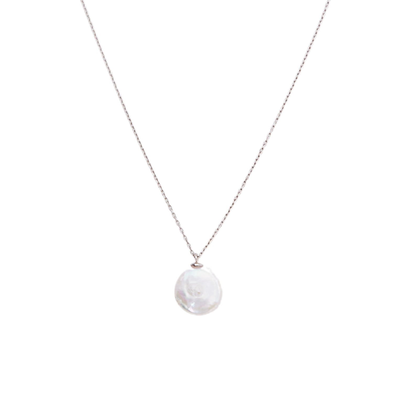 Baroque Flat Pearl Pendant Necklace Sterling Silver