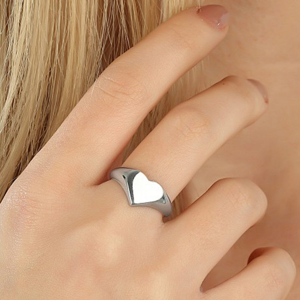 Sterling Silver Heart Love Signet Ring - Spero London