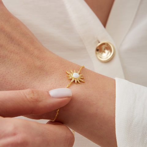 White Opal Sun Sterling Silver Bracelet