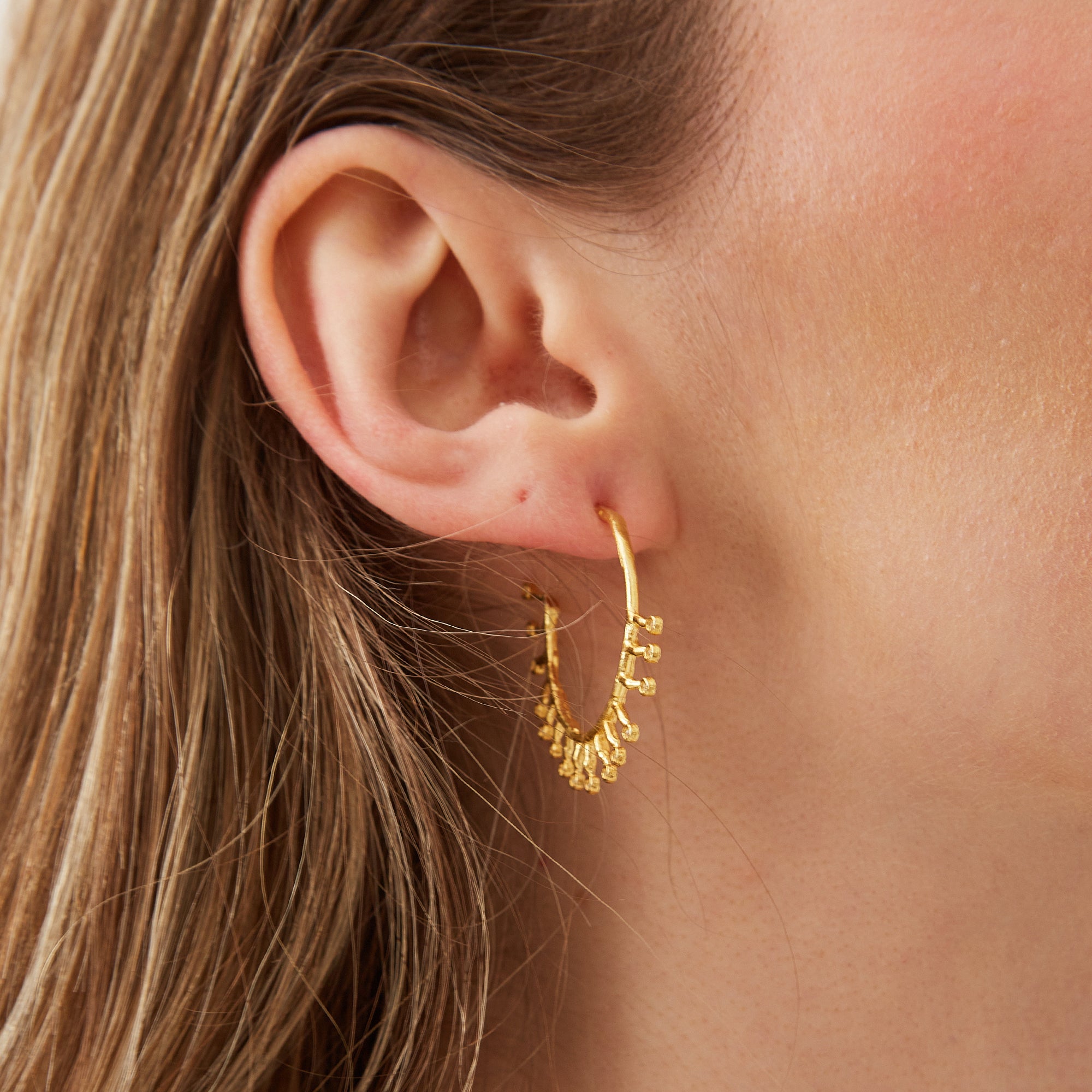 Sterling Silver Crown Natural Textured Molten Hoop Earring