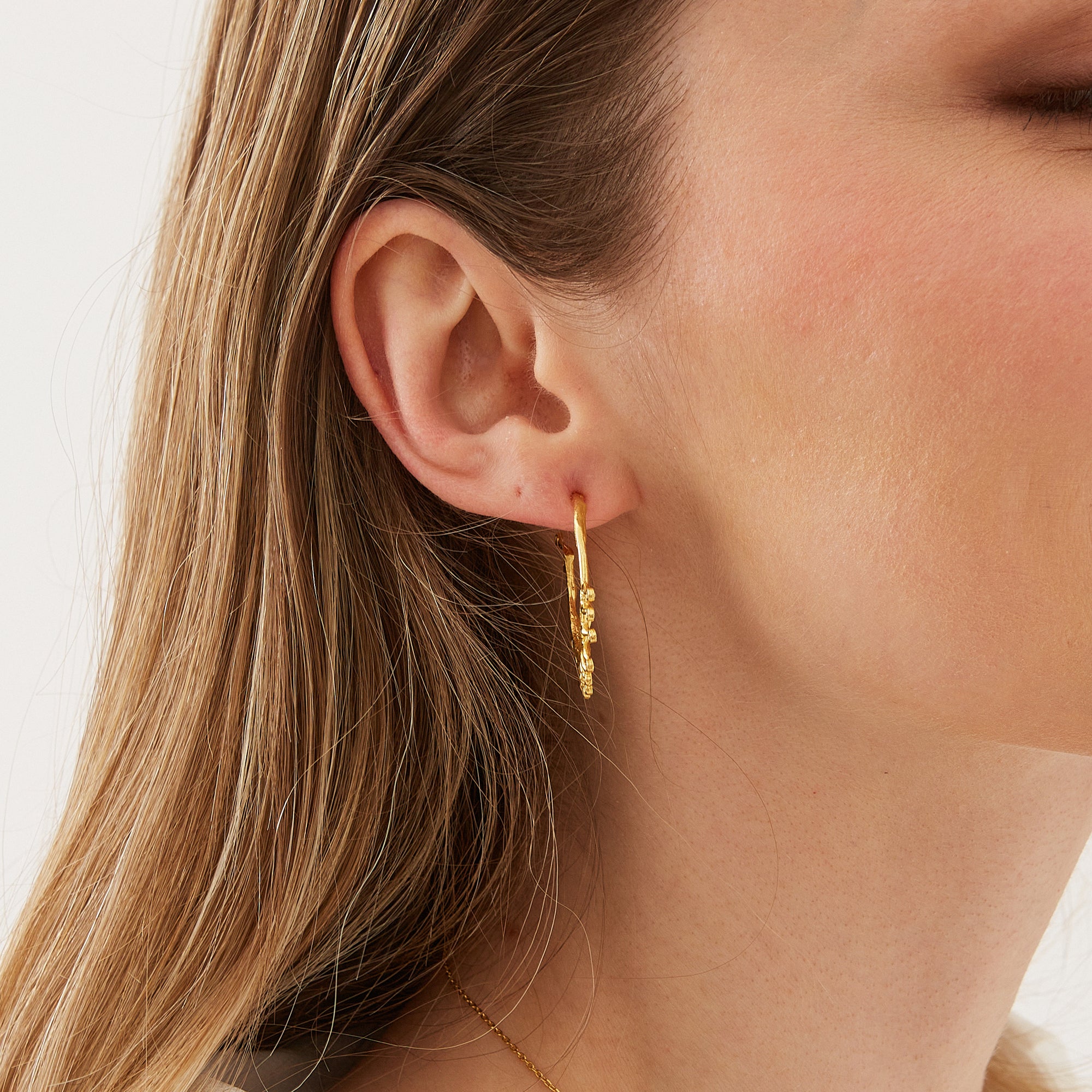 Sterling Silver Crown Natural Textured Molten Hoop Earring