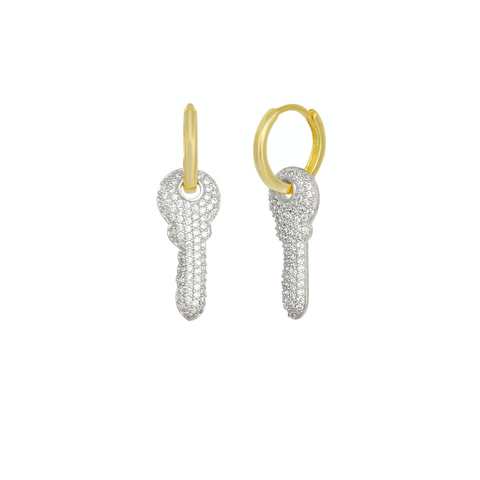 Key Gold Color Hoop Sterling Silver Earrings
