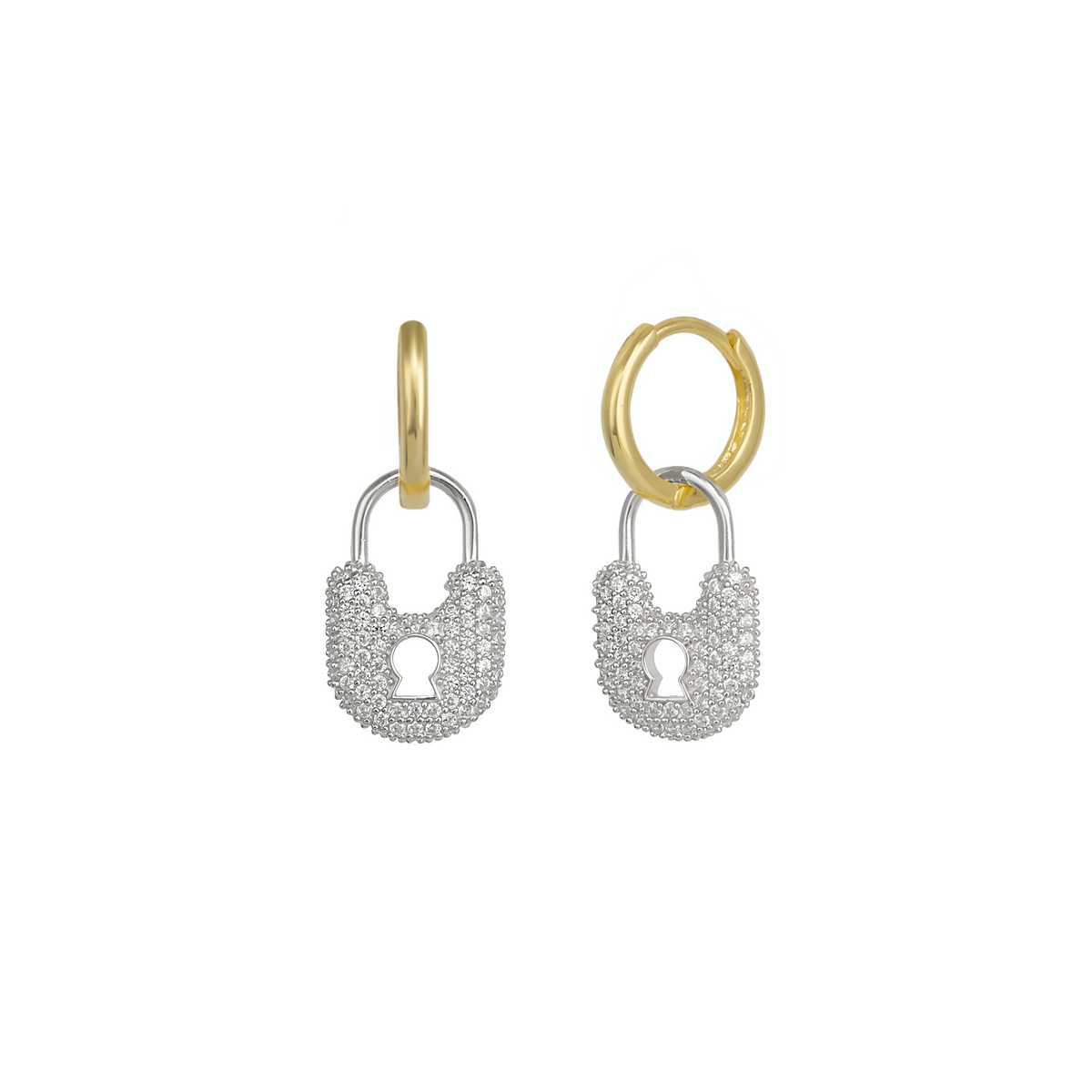 Lock Gold Color Hoop Sterling Silver Earring