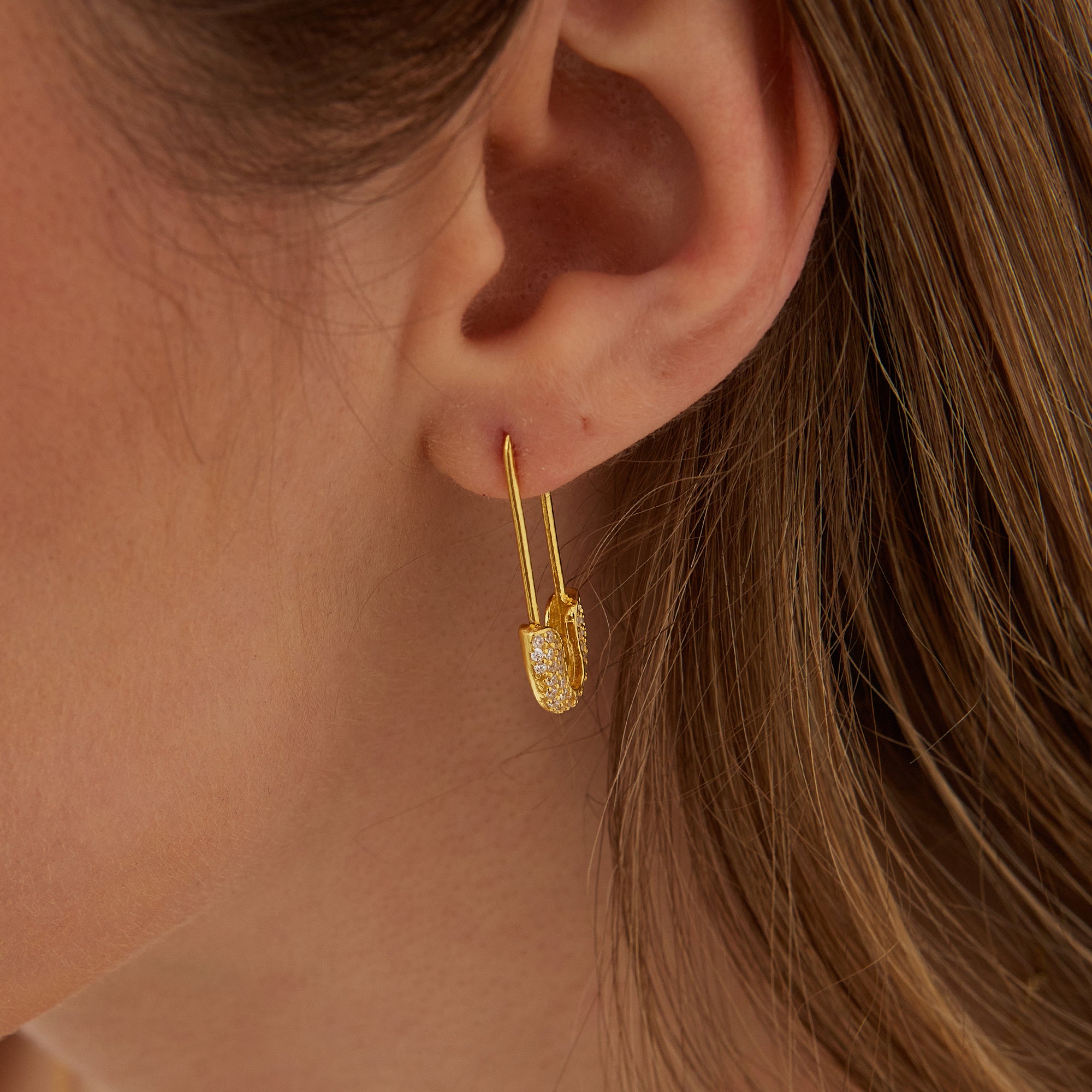 Pave Safety Pin Earrings Jewelled Sterling Silver