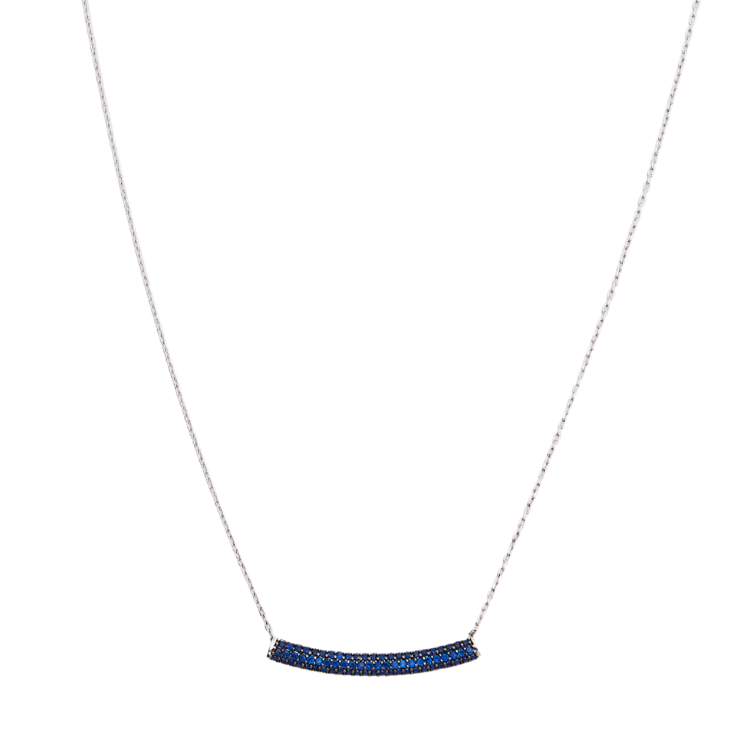 Sterling Silver Concave Bar Necklace - Blue - Spero London