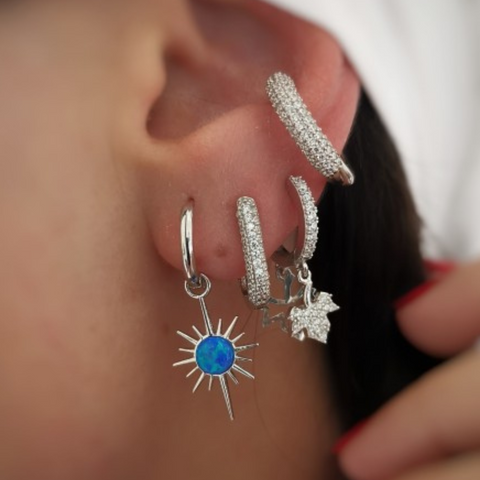 Blue Opal Northern Star Drop Hoop Earrings Sterling Silver