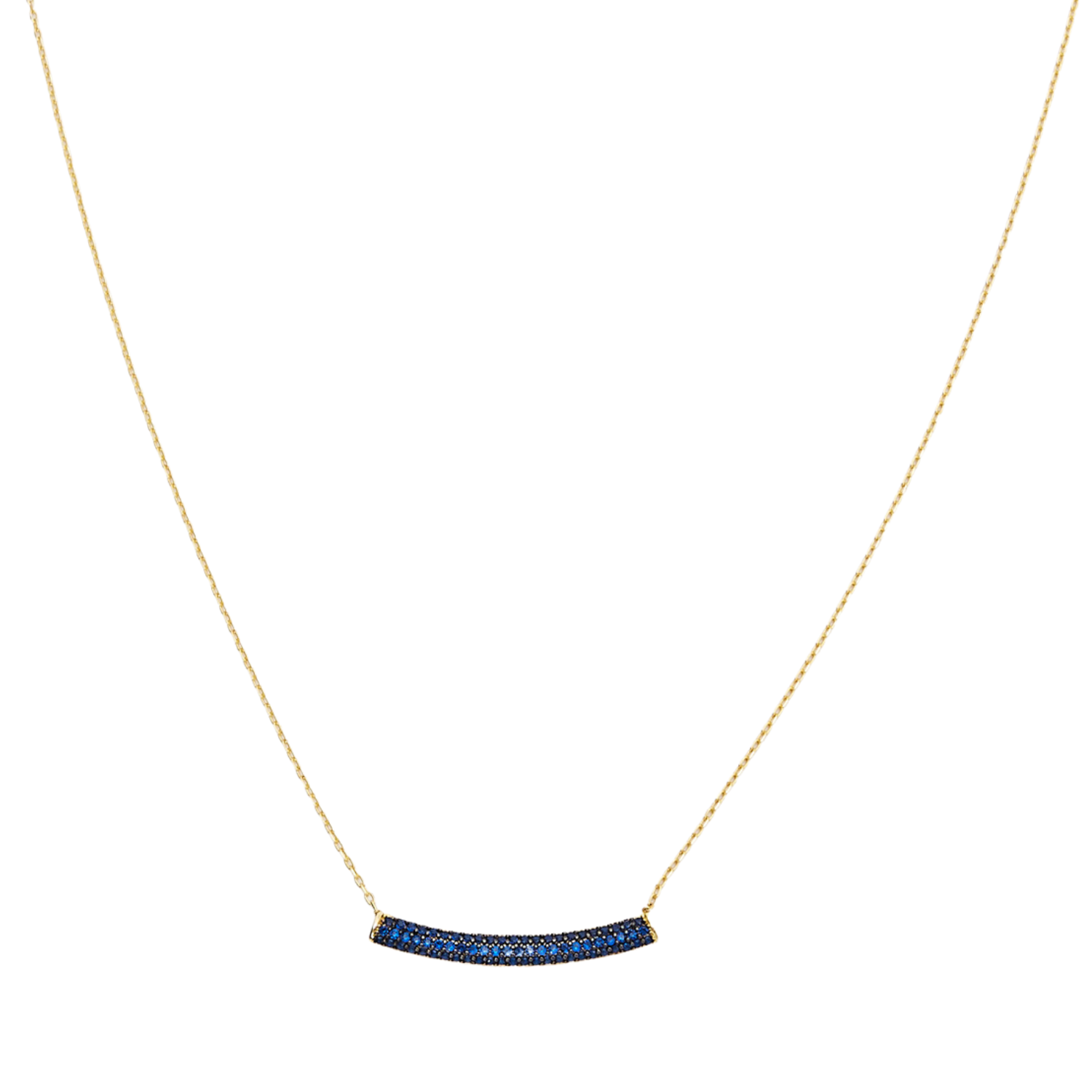 Sterling Silver Concave Bar Necklace - Blue - Spero London