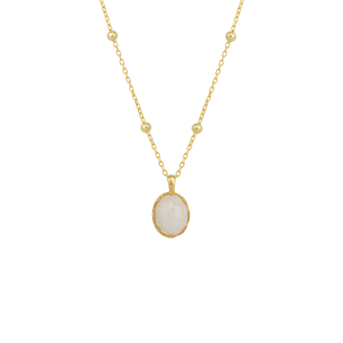 Moonstone Sterling Silver Pendant Necklace With Beaded Chain