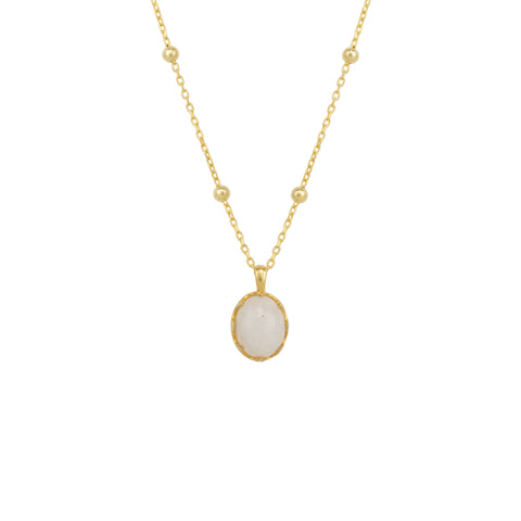 Moonstone Sterling Silver Pendant Necklace With Beaded Chain