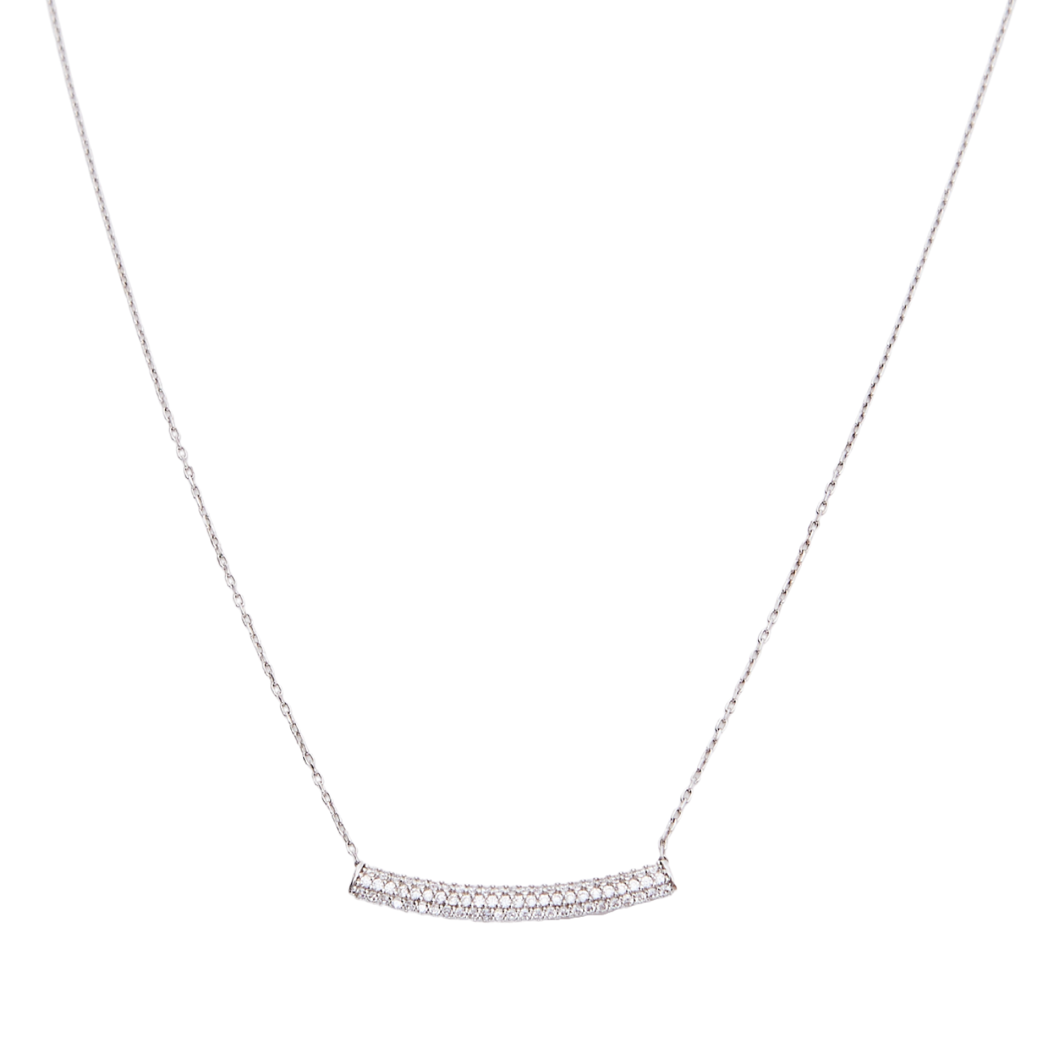Sterling Silver Concave Bar Necklace - White - Spero London