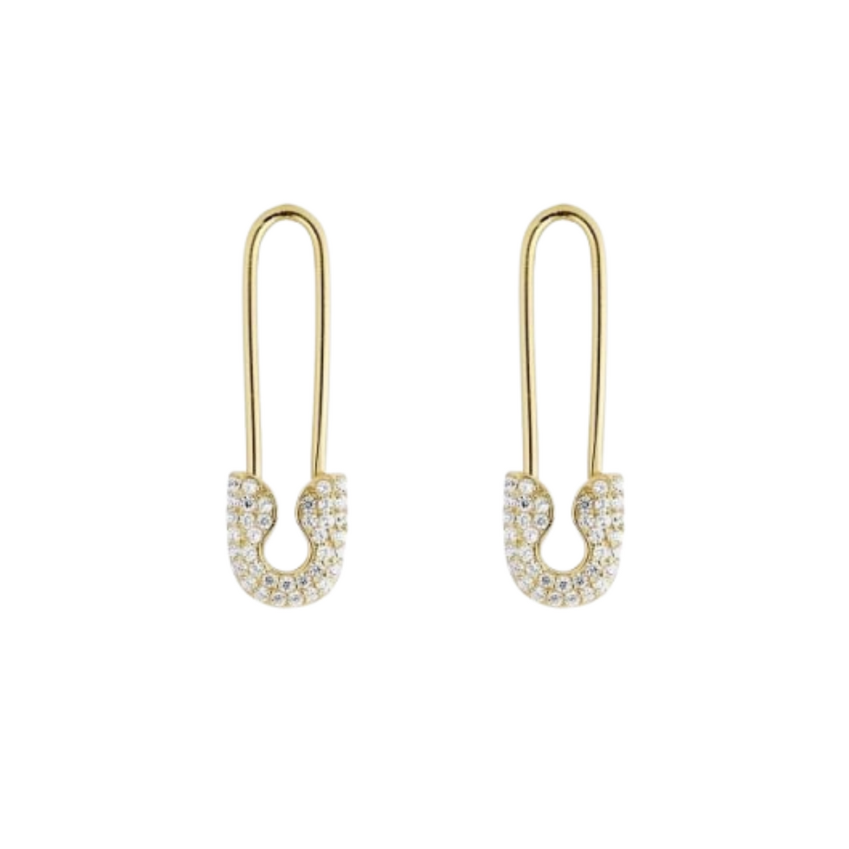 Pave Safety Pin Earrings Jewelled Sterling Silver