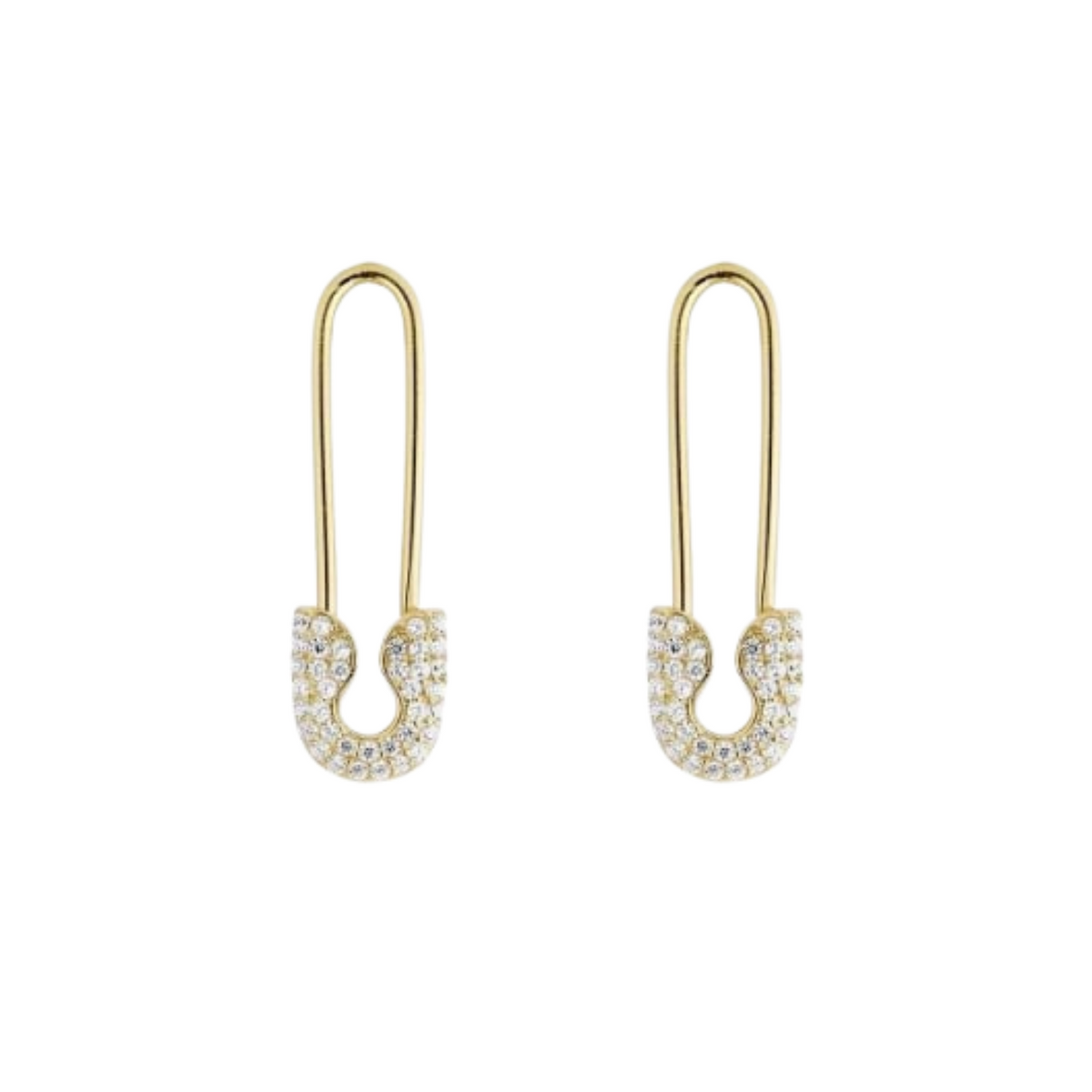 Pave Safety Pin Earring Jewelled Sterling Silver