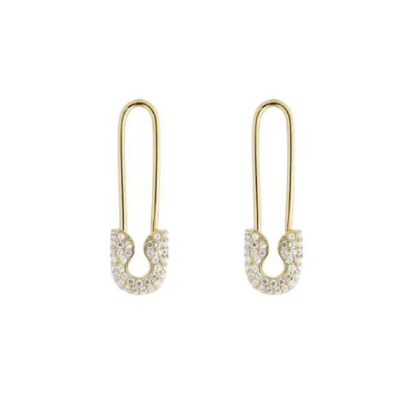 Pave Safety Pin Earrings Jewelled Sterling