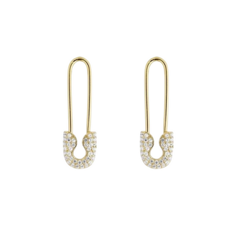 Pave Safety Pin Earrings Jewelled Sterling Silver