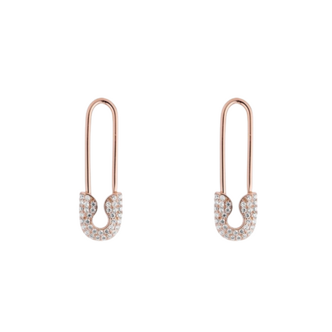 Pave Safety Pin Earrings Jewelled Sterling Silver
