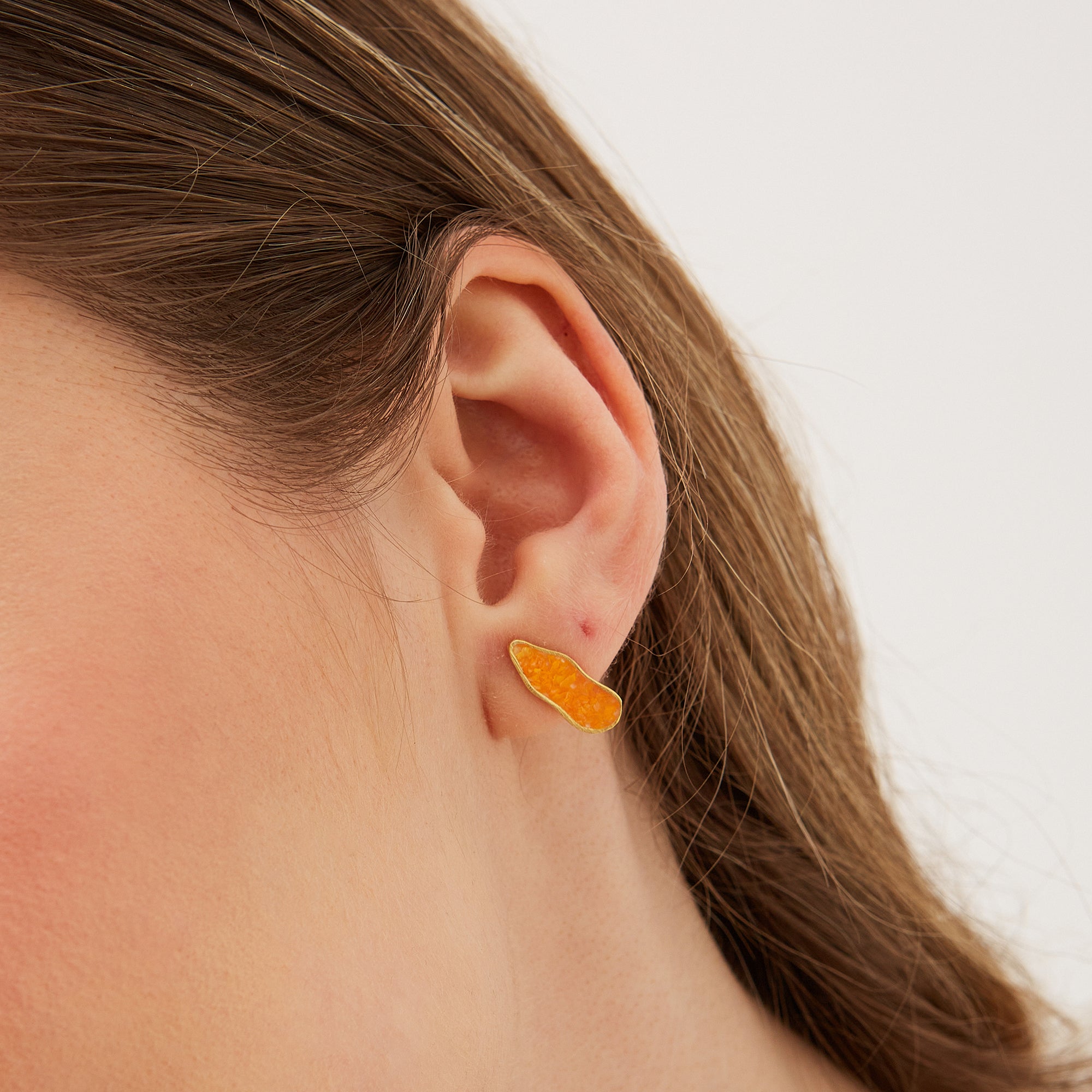 Molten Dripping Coral and Amber Sterling Silver Gold Plated Earring