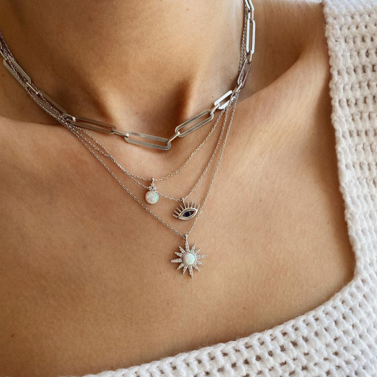 White Opal Sun Sterling Silver Necklace