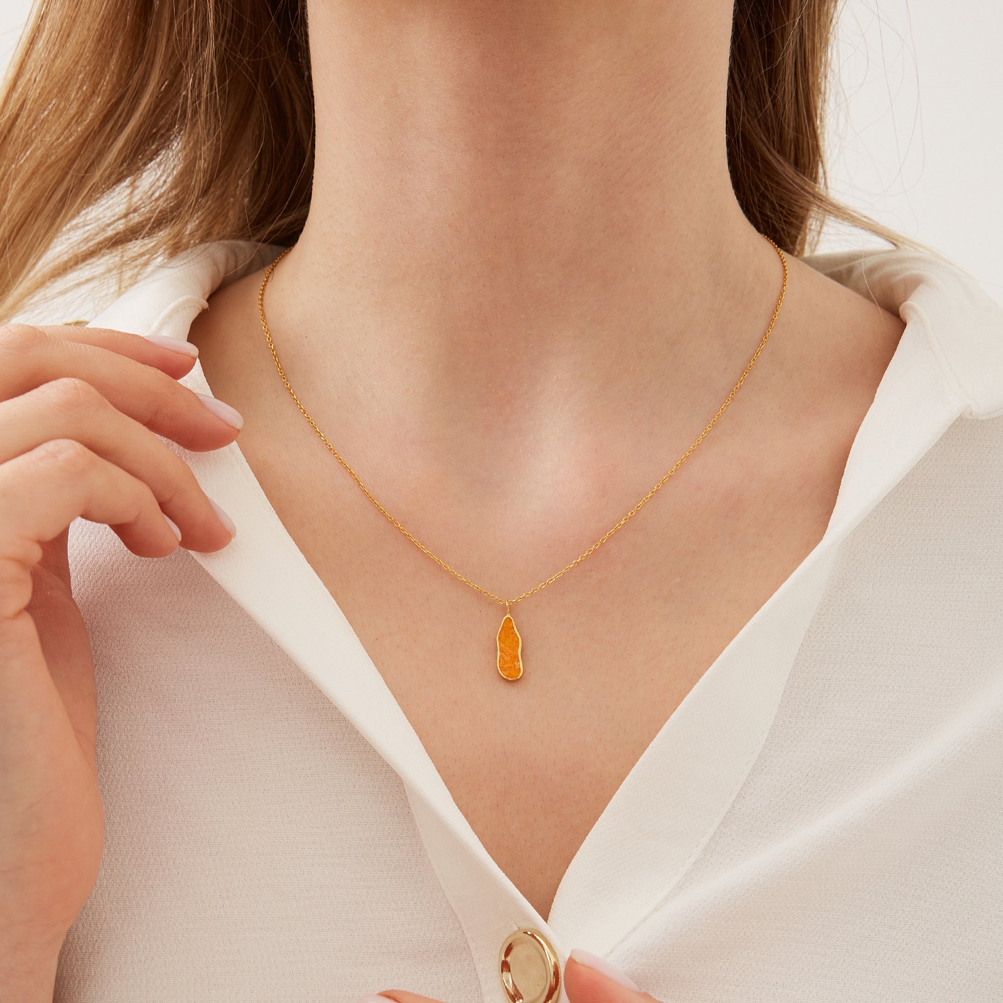 Molten Coral and Amber Sterling Silver Gold Plated Pendant Necklace