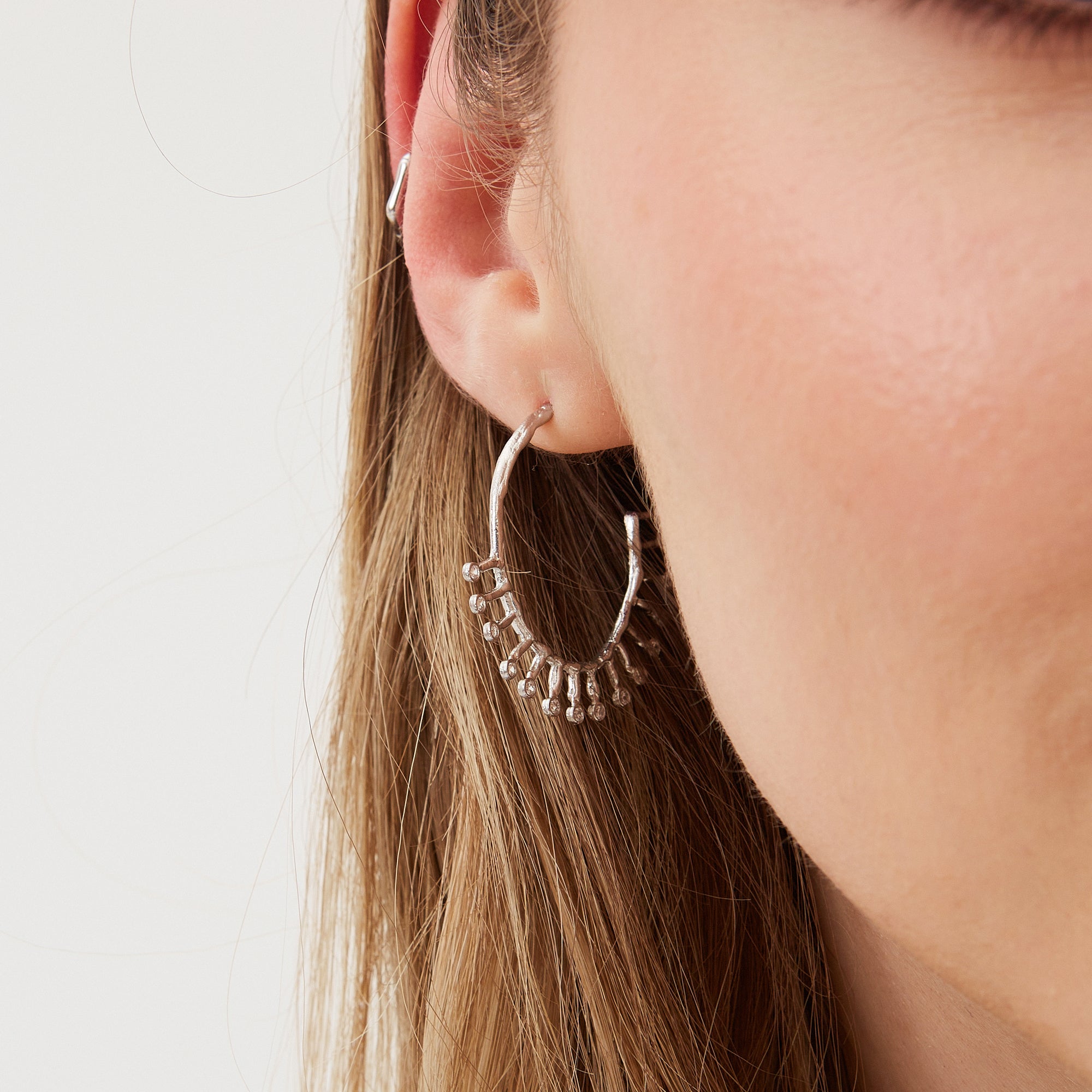 Sterling Silver Crown Natural Textured Molten Hoop Earring