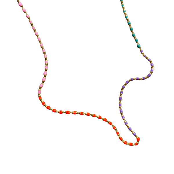 Sterling Enamel Mine Beaded Colourful Rainbow Necklace
