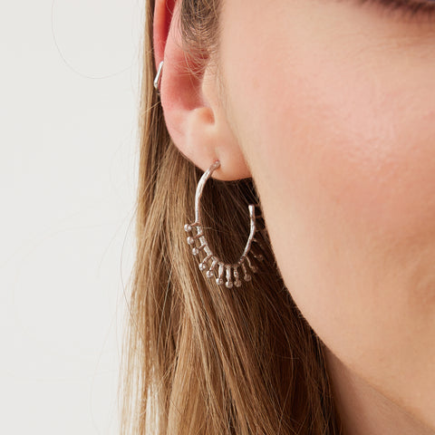 Sterling Silver Crown Hoop Earrings