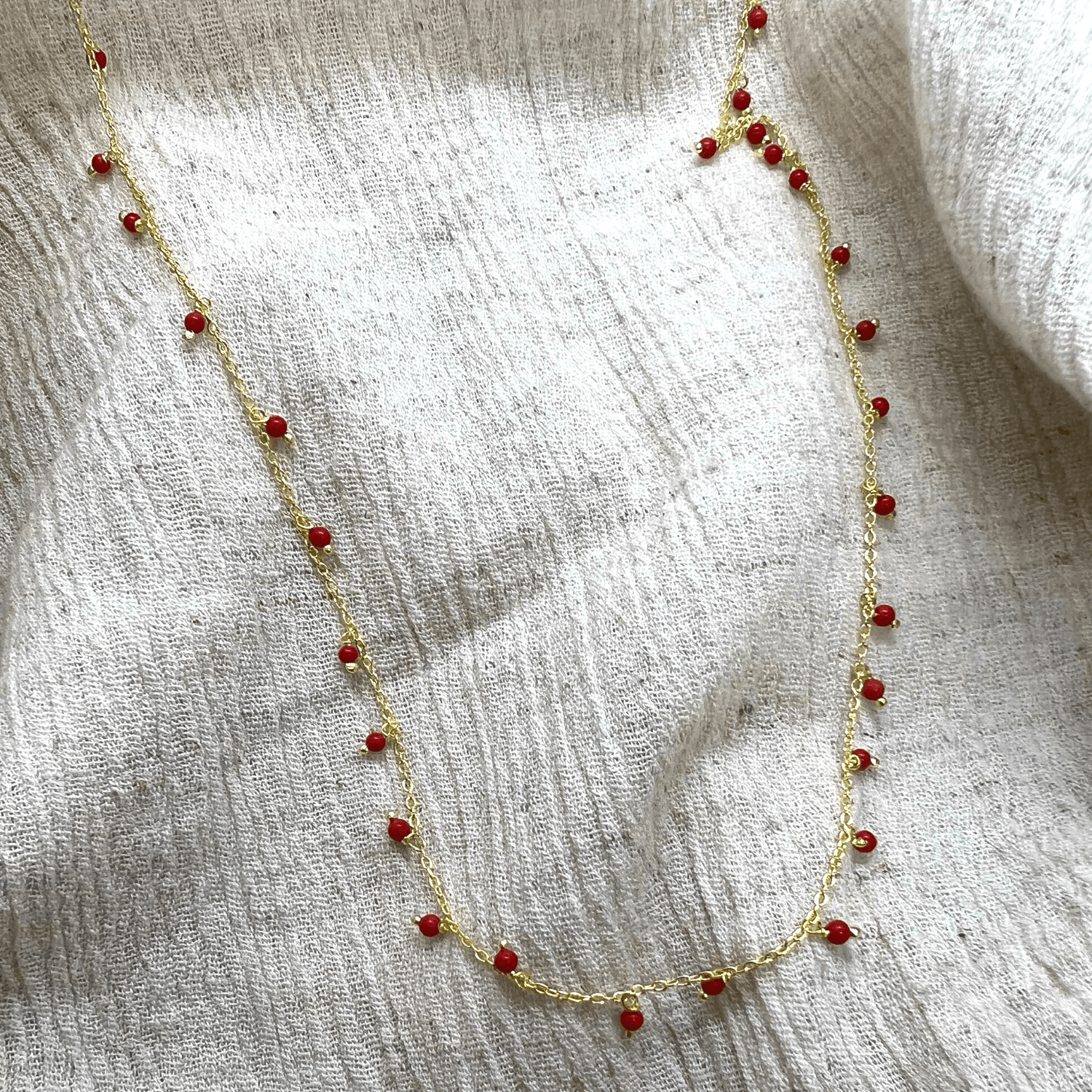 Red Coral Beaded Sterling Silver Chain Necklace - Spero London