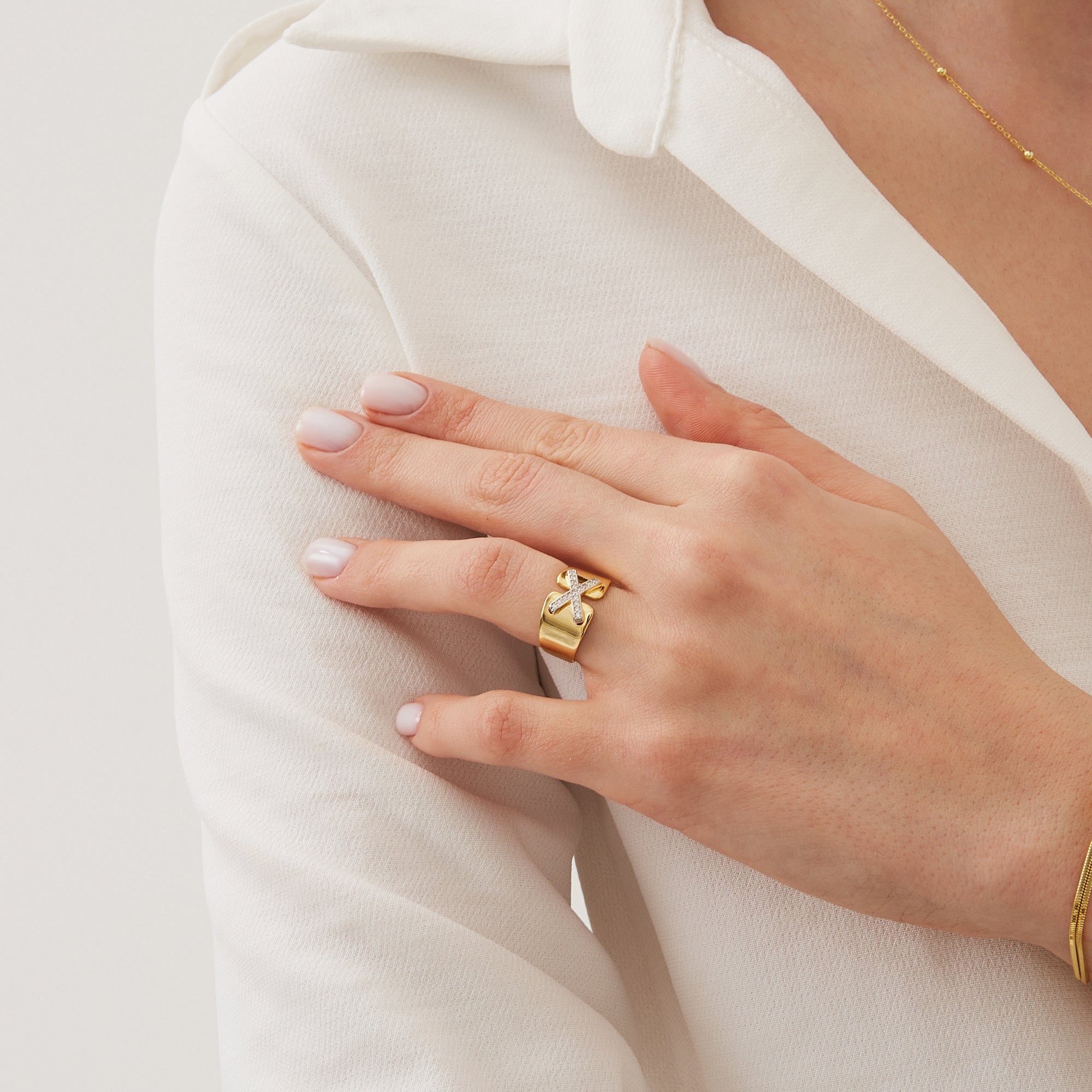 Sterling Silver X Signet Ring Gold Vermeil