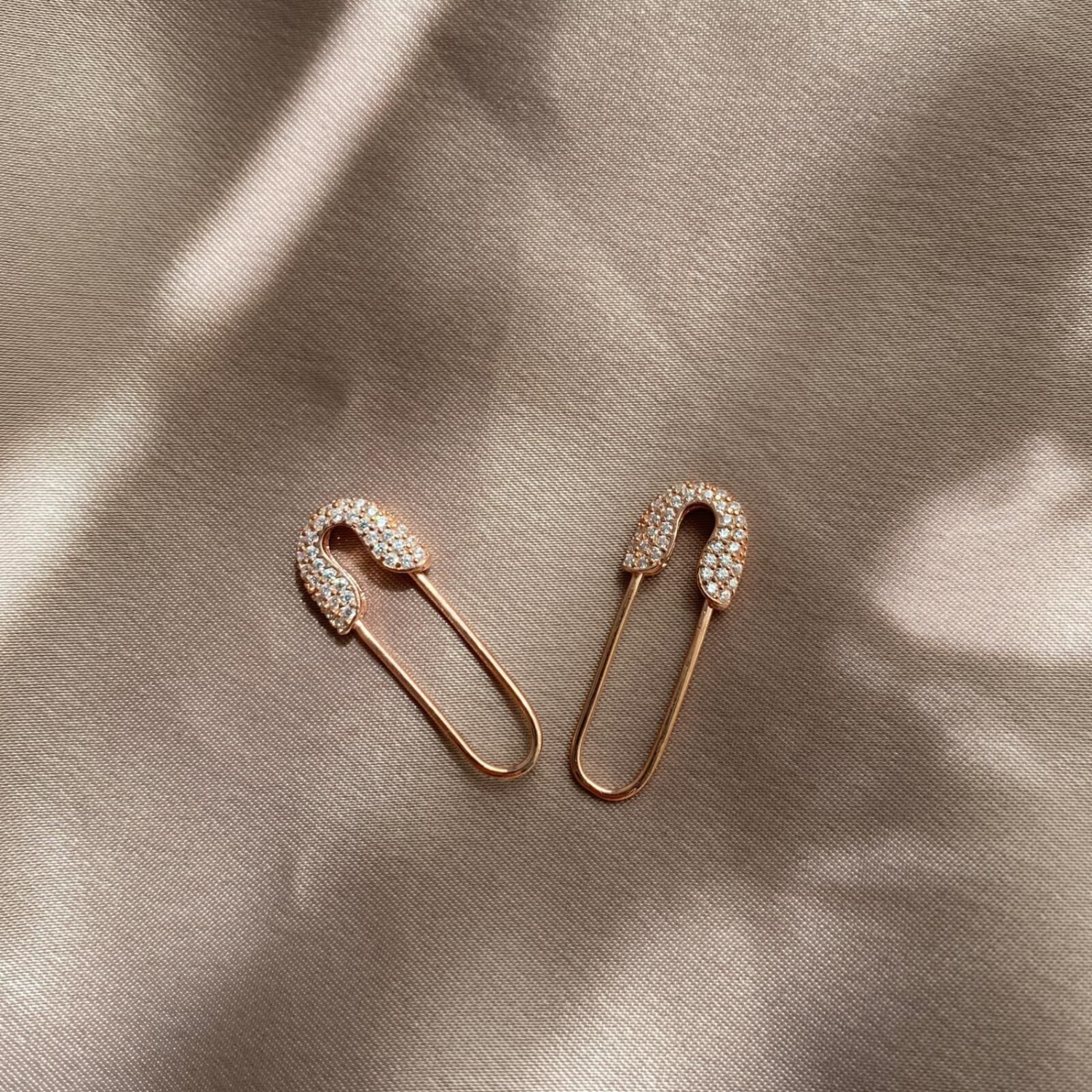 Pave Safety Pin Earrings Jewelled Sterling Silver