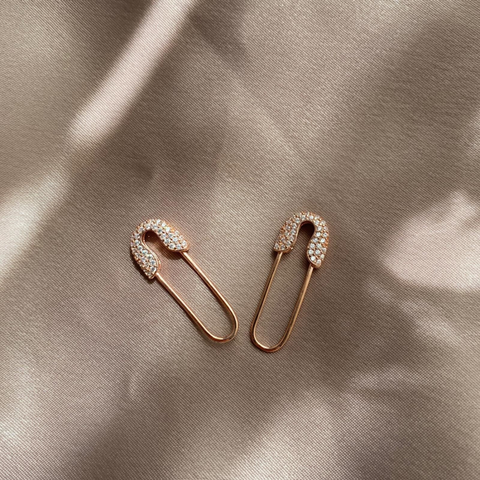 Pave Safety Pin Earrings Jewelled Sterling Silver