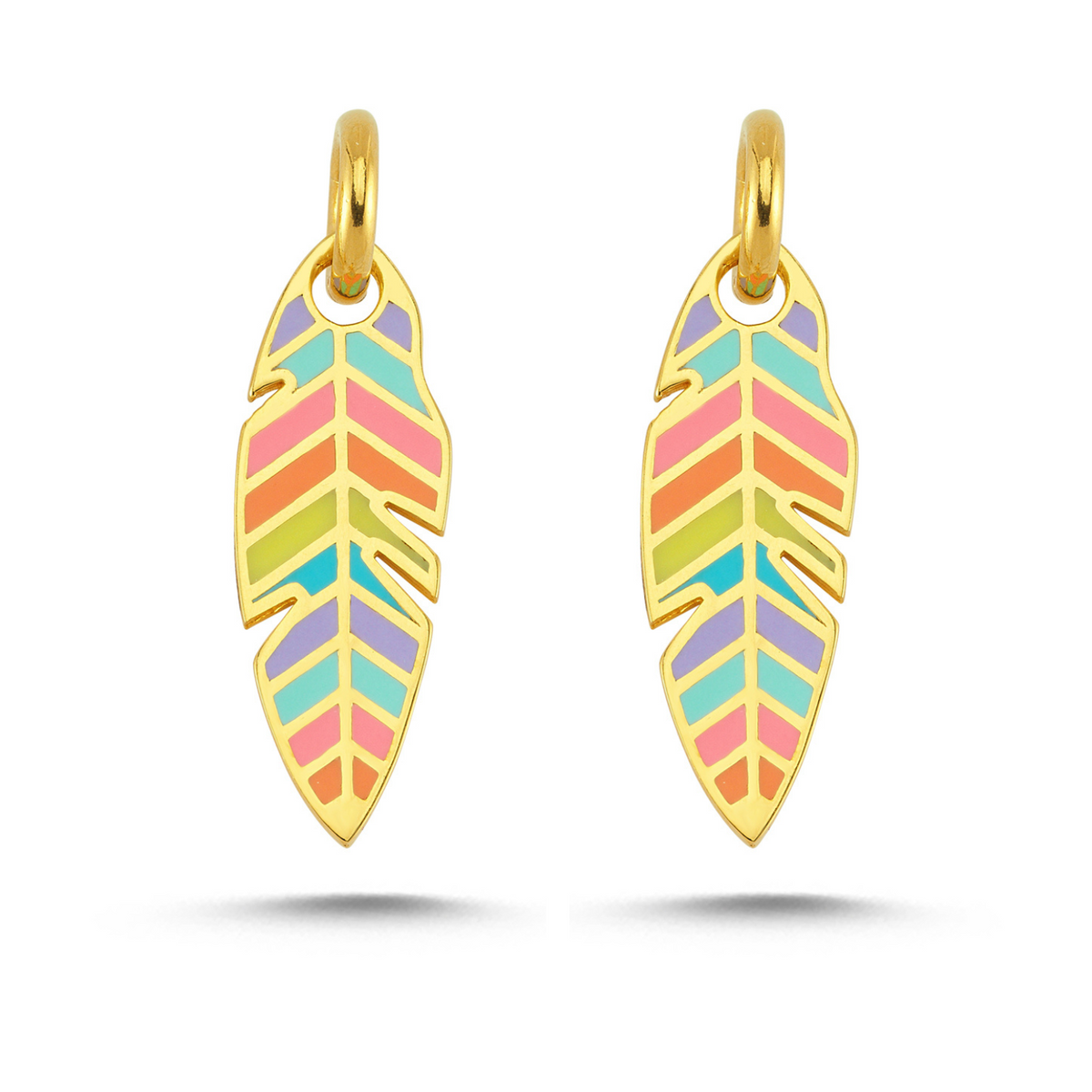 Feather Leaves Rainbow Enamel Hoop Earrings