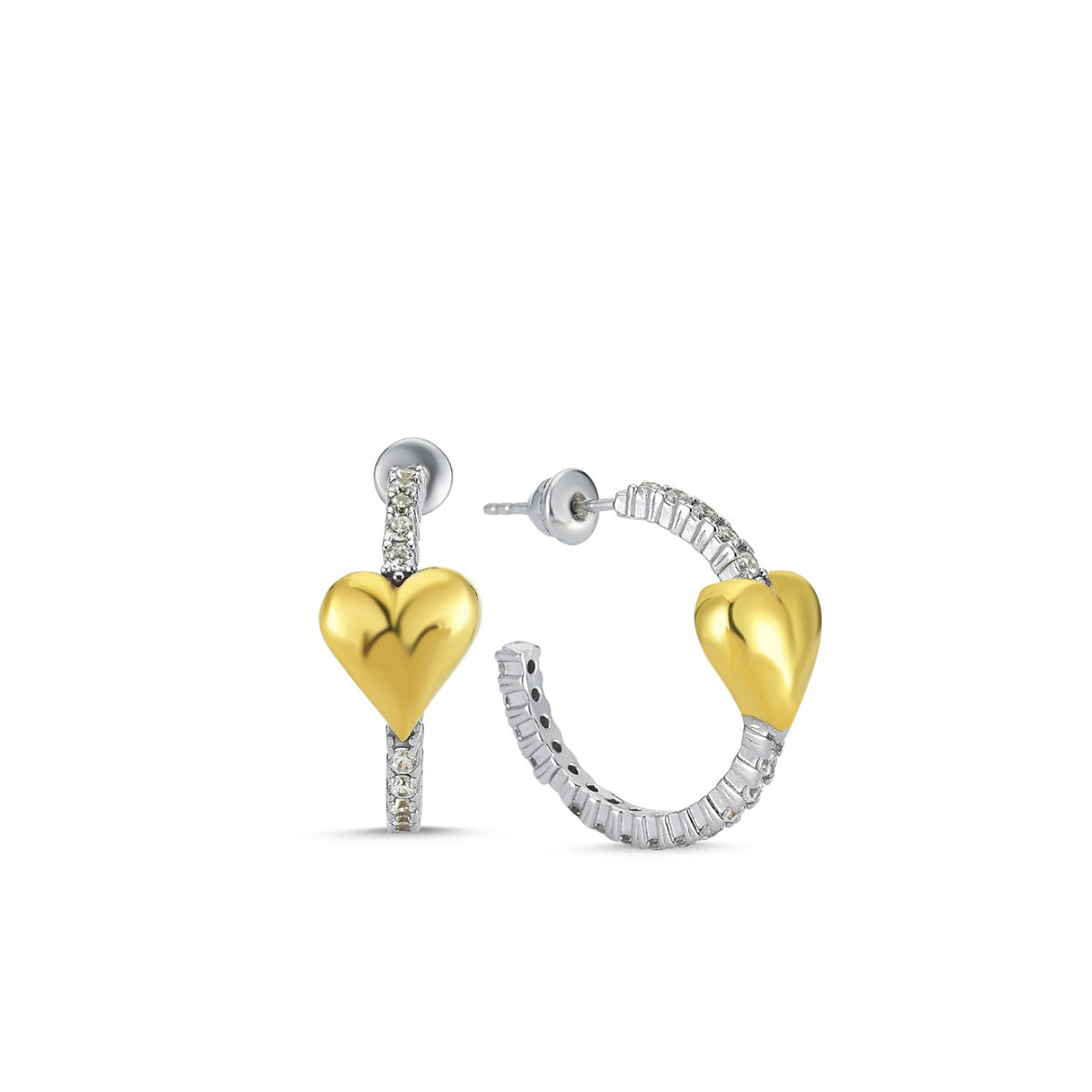 Hoop Heart Pave Sterling Silver Earrings