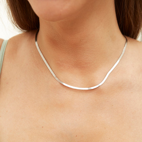 Bold Herringbone Sterling Silver Flat Snake Chain Necklace