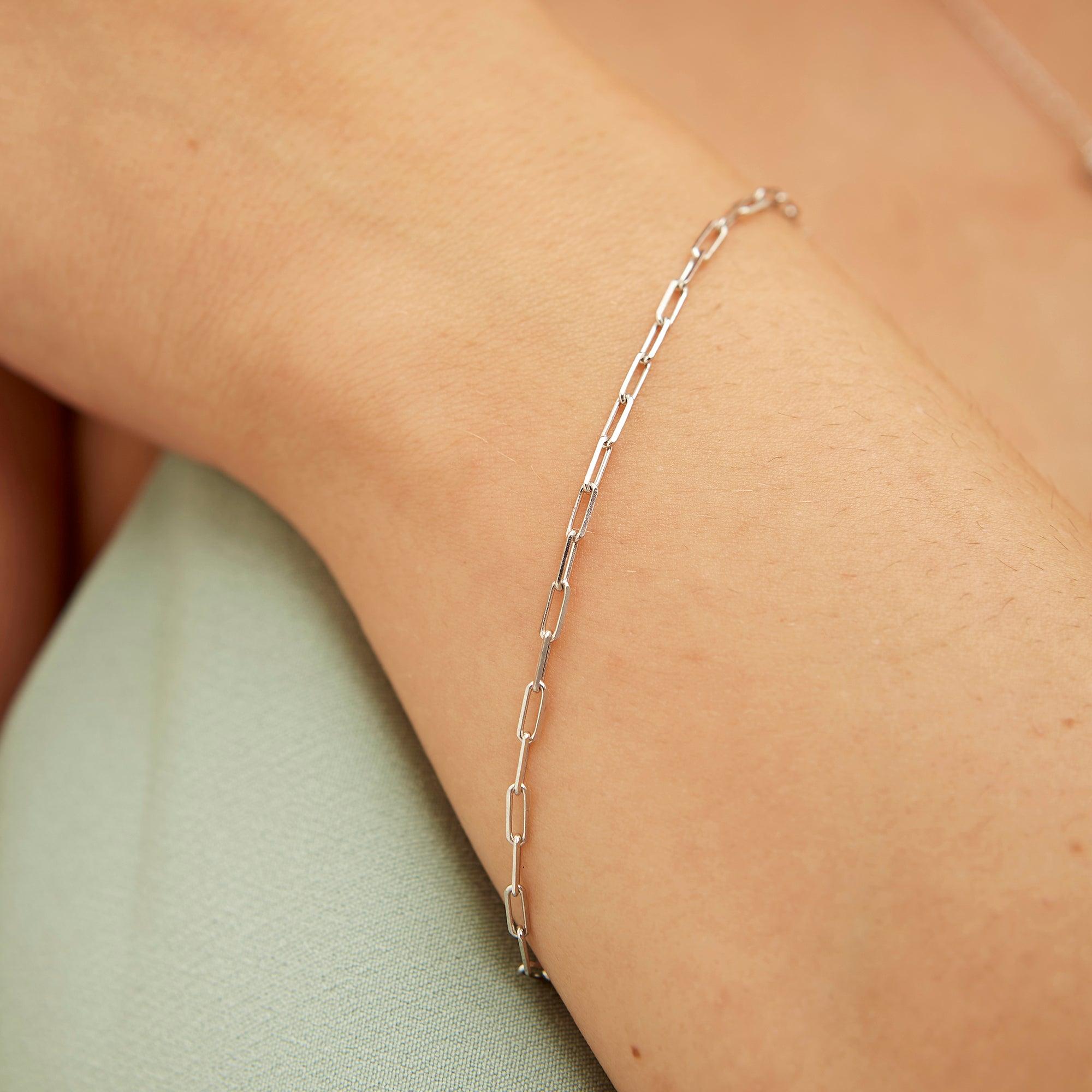 Rectangular Sterling Silver Chain Bracelet - Spero London