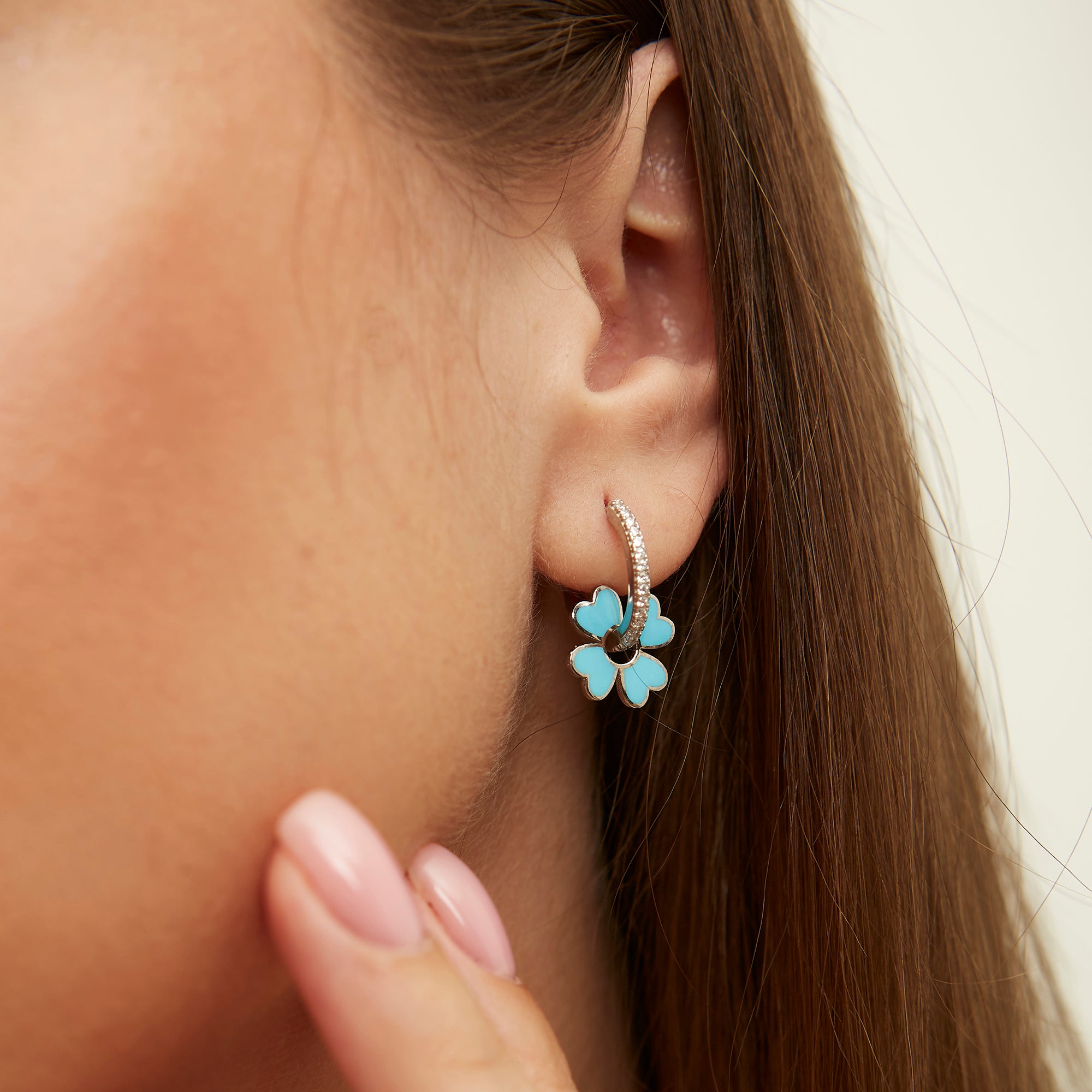 Sterling Silver Enamel Clover Earrings - Turquoise - Spero London