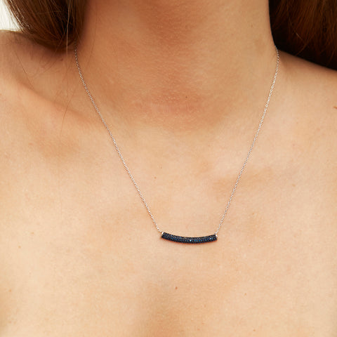 Sterling Silver Concave Bar Necklace - Blue - Spero London